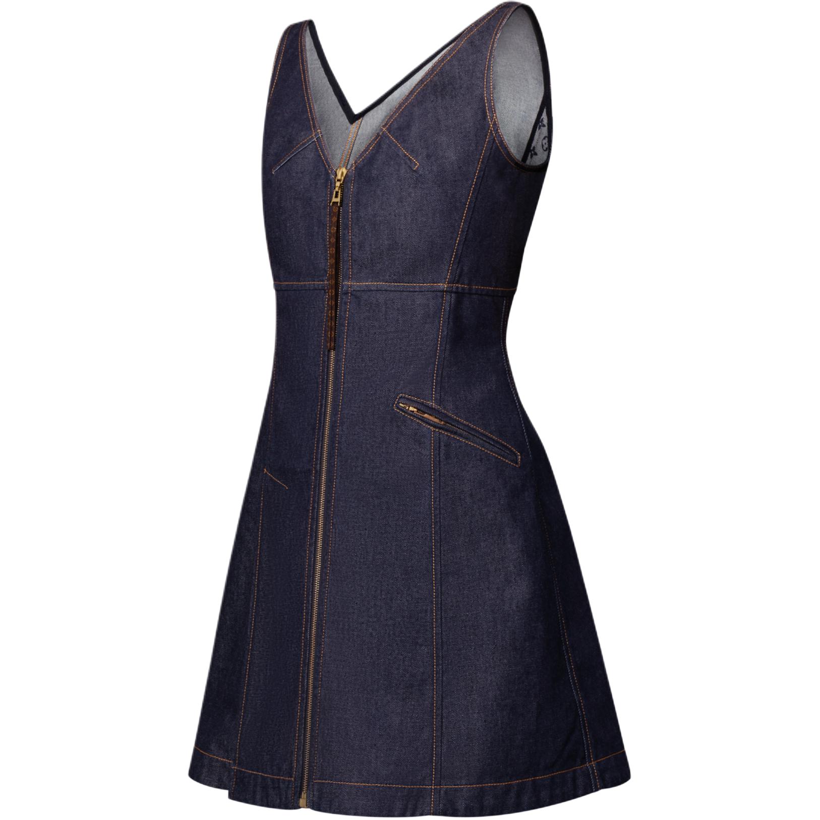 (Women) LOUIS VUITTON SS25 V-Neck Zip Mini A-Line Sleeveless Dress Women Navy Blue 1AI135 圖 8