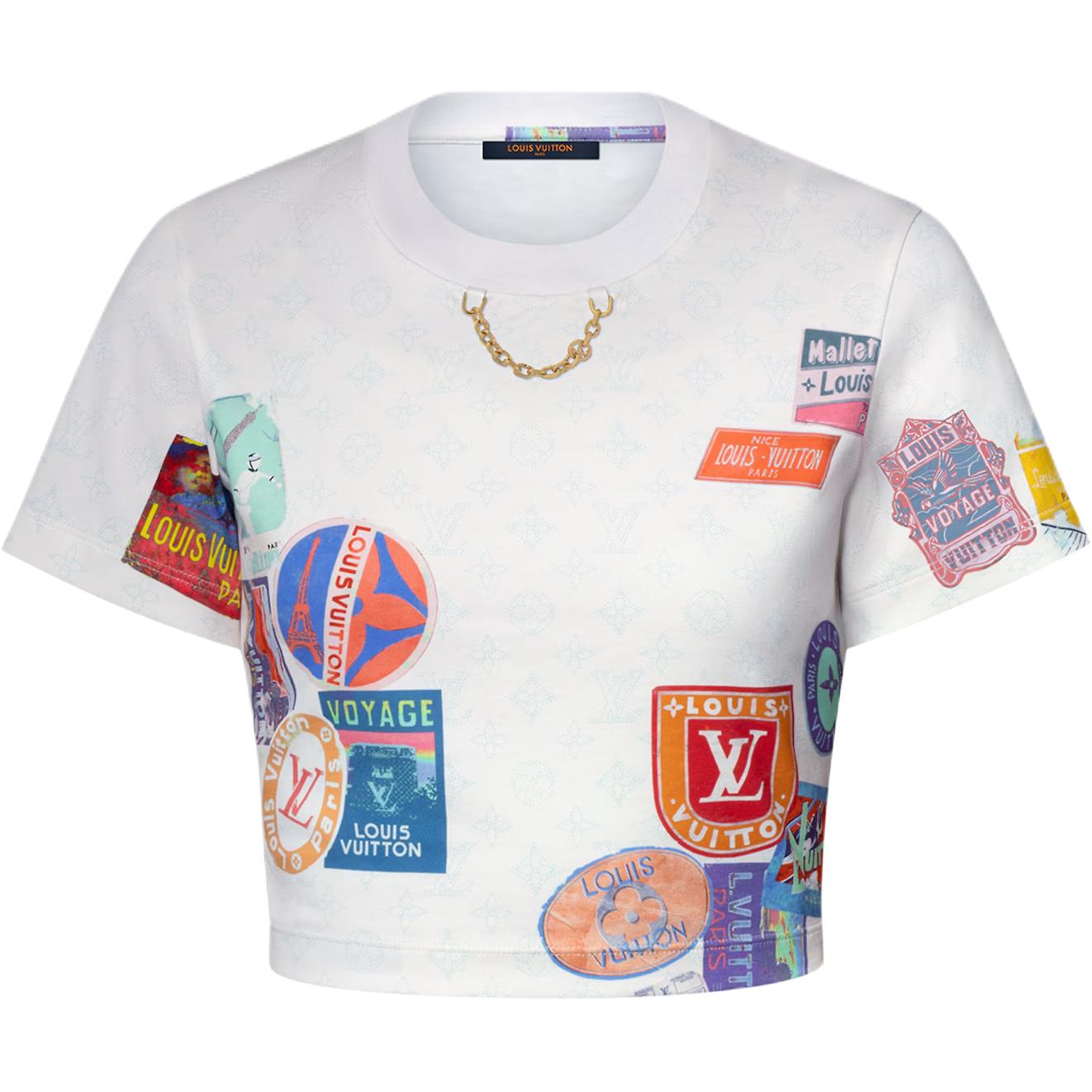 (Women) Louis Vuitton SS25 White Cutout Chain Decor Crop Top Fashion Clothing 1AHITL