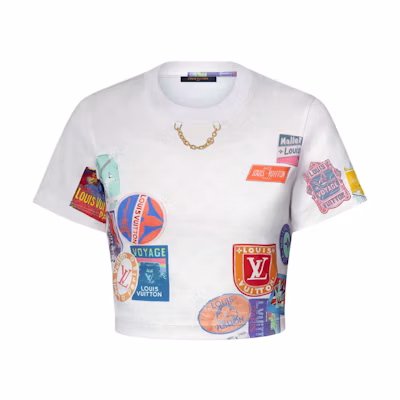 (Women) Louis Vuitton SS25 White Cutout Chain Decor Crop Top Fashion Clothing 1AHITL