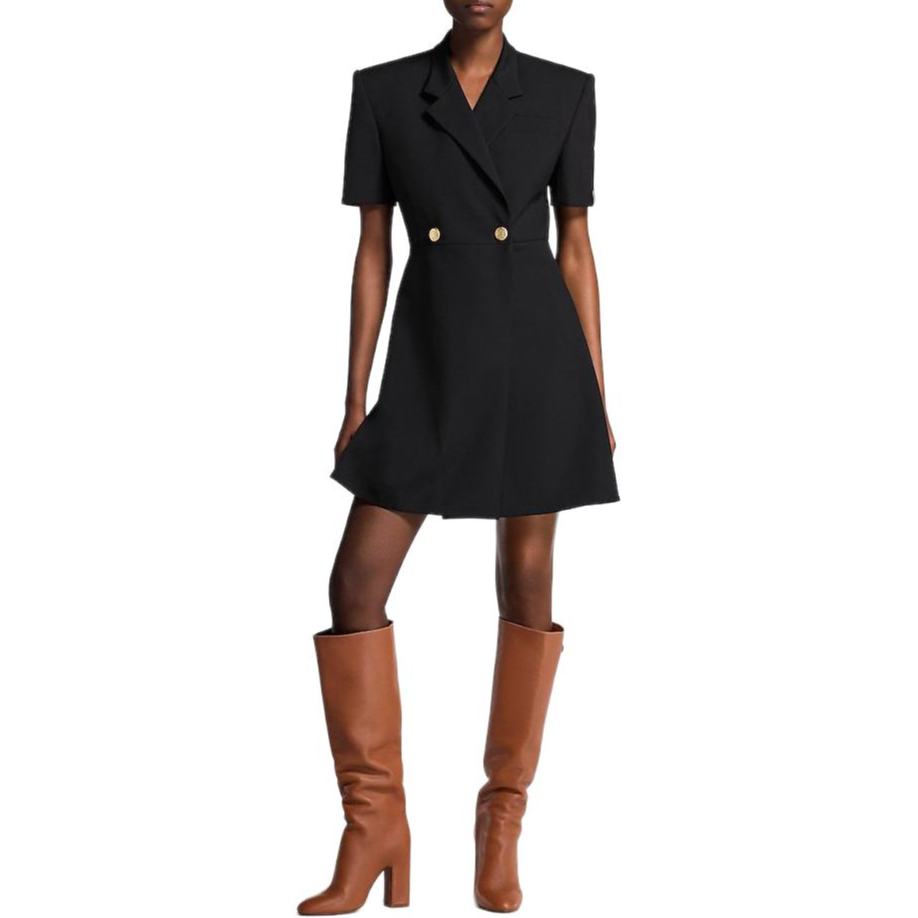 Shop (Women) Louis Vuitton SS25 Wrap-Style Double-Breasted A-Line Short Sleeve Dress 1AHZYA