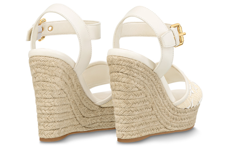 Shop 路易威登 Starboard 棉布 坡跟搭扣 時尚涼拖 8cm 女款 米色