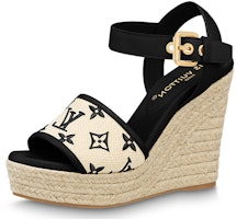 (Women) Louis Vuitton Starboard 'Beige Peep-Toe Wedge' 1ABT1K (Women) Louis Vuitton Starboard 'Beige Peep-Toe Wedge' 1ABT1K