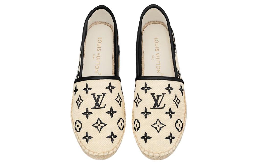 Shop (W) Kasut Louis Vuitton Starboard Flat Espadrille 'Beige Hitam Monogram' 1ABTZC