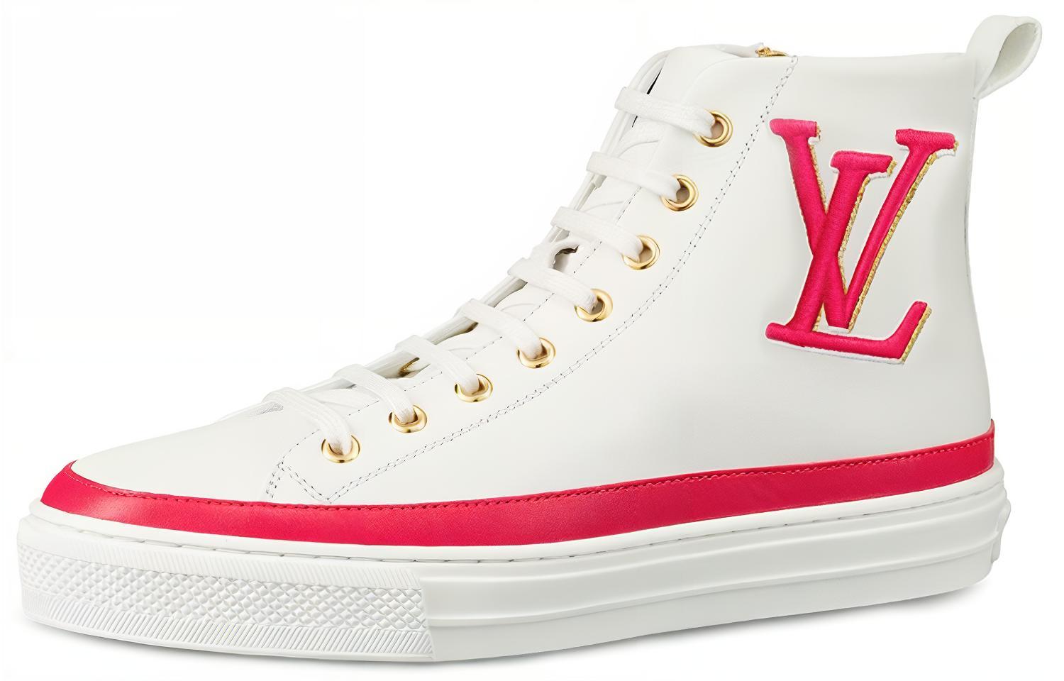 (Women) Louis Vuitton Stellar Calfskin High-Top Sneakers White/Pink 1A4X3X