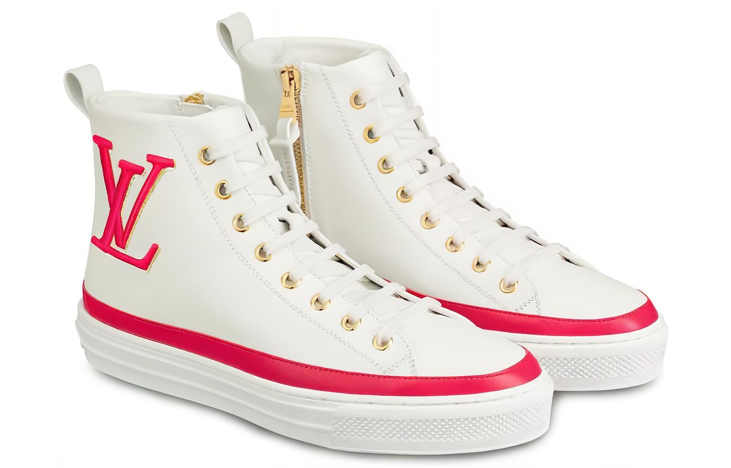 Lookbook (W) Louis Vuitton Stellar Kalfsleer High-Top Sneakers Wit/Roze 1A4X3X