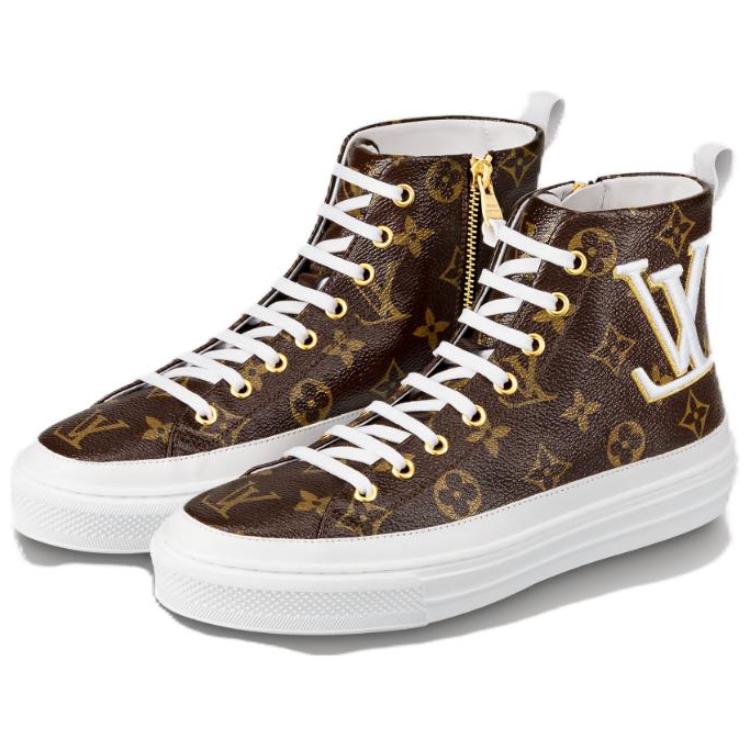Lookbook LOUIS VUITTON Stellar 帆布 圓頭側拉鍊 高筒 運動鞋 女款 棕色