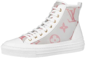 (Women) Louis Vuitton Stellar Zip Up Ankle Sneakers 'White Grey with Pink Monogram' 1A87DM (Women) Louis Vuitton Stellar Zip Up Ankle Sneakers 'White Grey with Pink Monogram' 1A87DM