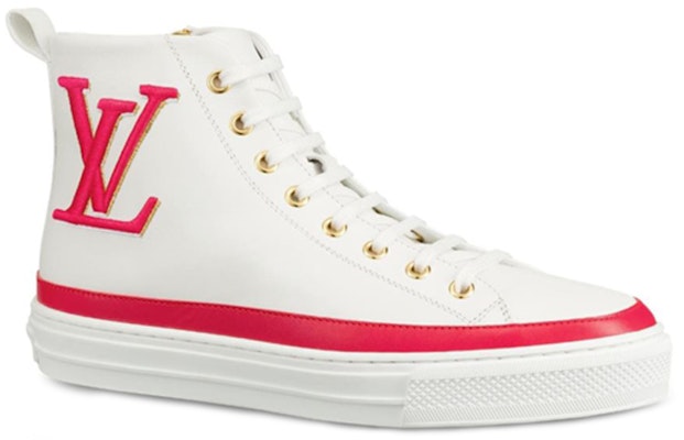 (W) Louis Vuitton Stellar Calfskin High-Top Sneakers Putih/Merah Jambu 1A4X3X Order (W) Louis Vuitton Stellar Calfskin High-Top Sneakers Putih/Merah Jambu 1A4X3X