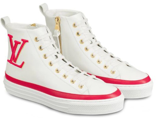 (W) Louis Vuitton Stellar Calfskin High-Top Sneakers Putih/Merah Jambu 1A4X3X Lookbook (W) Louis Vuitton Stellar Calfskin High-Top Sneakers Putih/Merah Jambu 1A4X3X