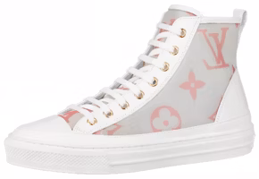 (Women) Louis Vuitton Stellar Zip Up Ankle Sneakers 'White Grey with Pink Monogram' 1A87DM (Women) Louis Vuitton Stellar Zip Up Ankle Sneakers 'White Grey with Pink Monogram' 1A87DM