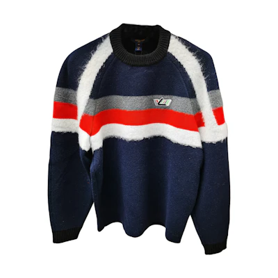 (Women) LOUIS VUITTON Stripe Colorblock Logo Crewneck Sweater Women Blue. FFKL65