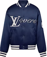 Louis Vuitton Striped Embroidered Letter Baseball Jacket Navy Blue 1AGHSY Louis Vuitton Striped Embroidered Letter Baseball Jacket Navy Blue 1AGHSY