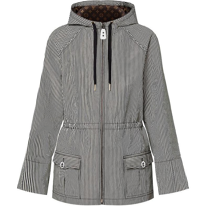 Order (Women) Louis Vuitton Striped Zip Hoodie Long Sleeve Parka Black Women 1AFME9