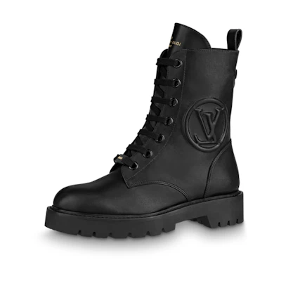 (W) LV Territory 'Black Leather Lace-Up Boot'