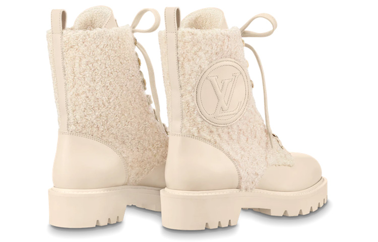 Shop LOUIS VUITTON 領土 皮革 繫帶 短筒靴 女款 米色