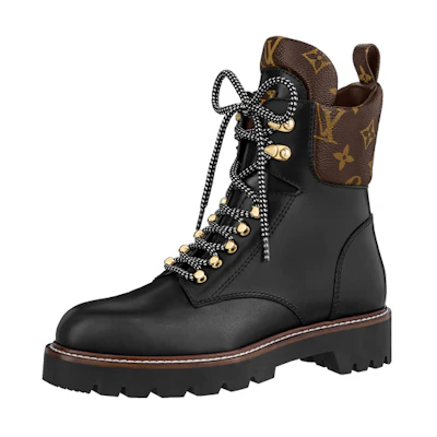 (W) LV Territory Flat Ranger Boots 'Black with Monogram Collar'