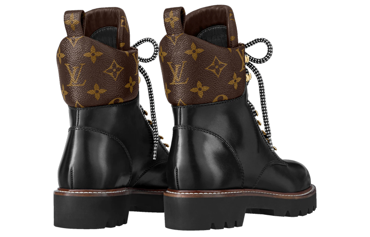 Shop (W) Sepatu Bot Louis Vuitton Territory Flat Ranger 'Hitam dengan Kerah Monogram' 1A958P