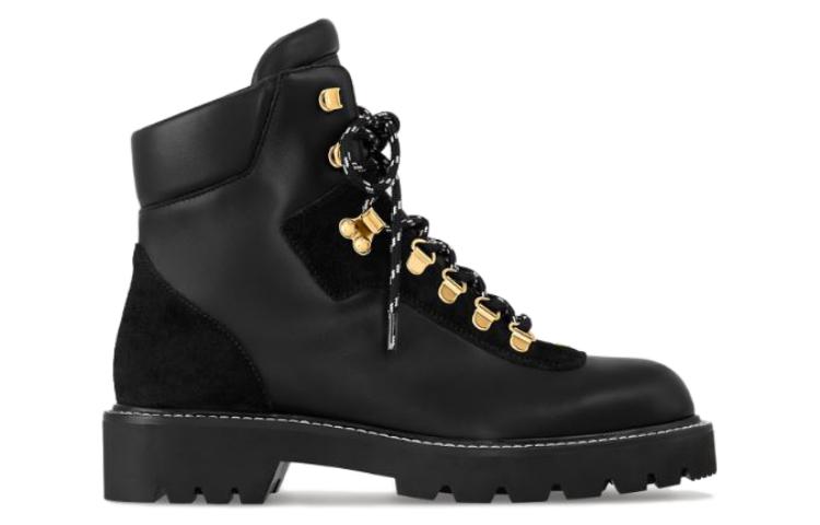 Order (W) Louis Vuitton Territory Sepatu Boot Kulit Hitam Tali Selutut Bulat 1ACIBR