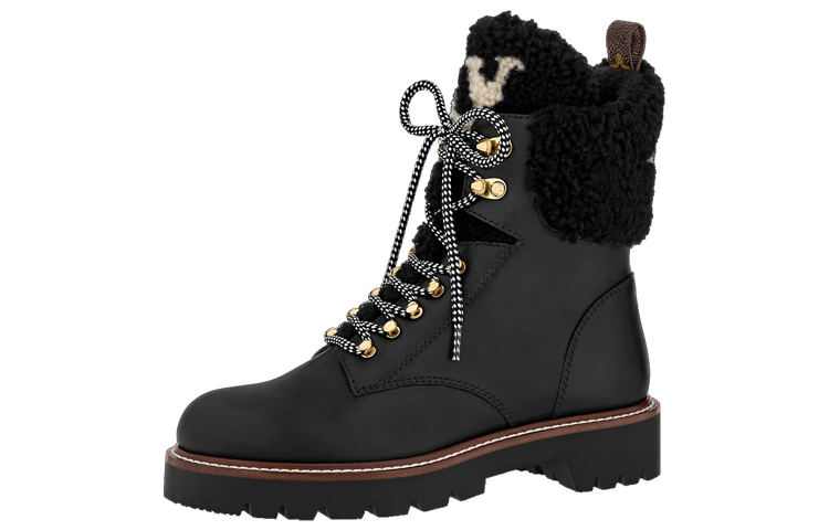 (Women) Louis Vuitton Territory Shearling Flat Ranger Boots 'Black' 1A95IY