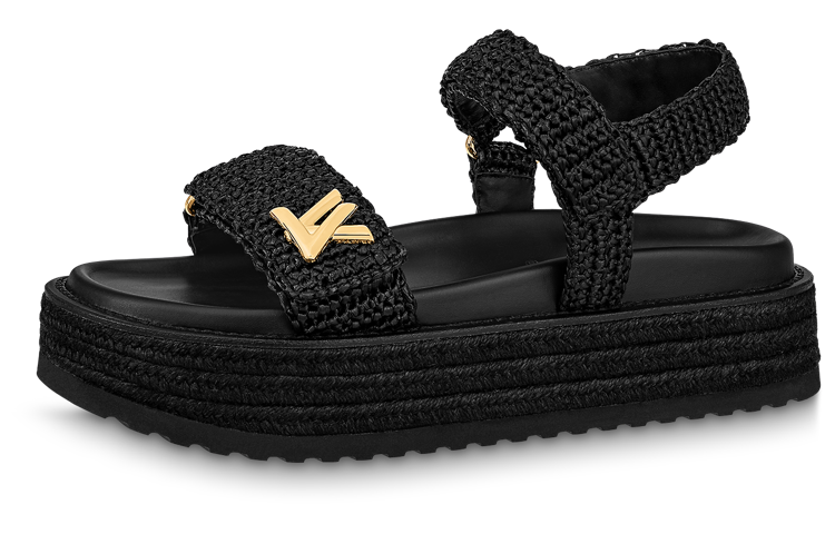 (W) LV Thick Sole Velcro Fashion Sandals 'Black'