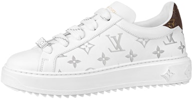 (Women) Louis Vuitton Time Out Sneakers 'White with Silver Monogram' 1A9HB7 (Women) Louis Vuitton Time Out Sneakers 'White with Silver Monogram' 1A9HB7