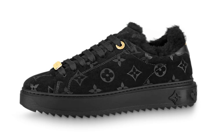 (Women) Louis Vuitton Time Out Shearling Sneakers 'Black Monogram with Gold' 1A95KN