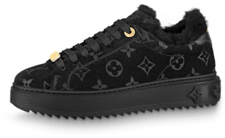 (Women) Louis Vuitton Time Out Shearling Sneakers 'Black Monogram with Gold' 1A95KN (Women) Louis Vuitton Time Out Shearling Sneakers 'Black Monogram with Gold' 1A95KN