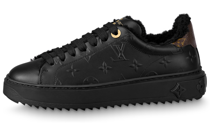 (Women) Louis Vuitton Time Out Sneakers 'Black Monogram with Shearling' 1AAE04
