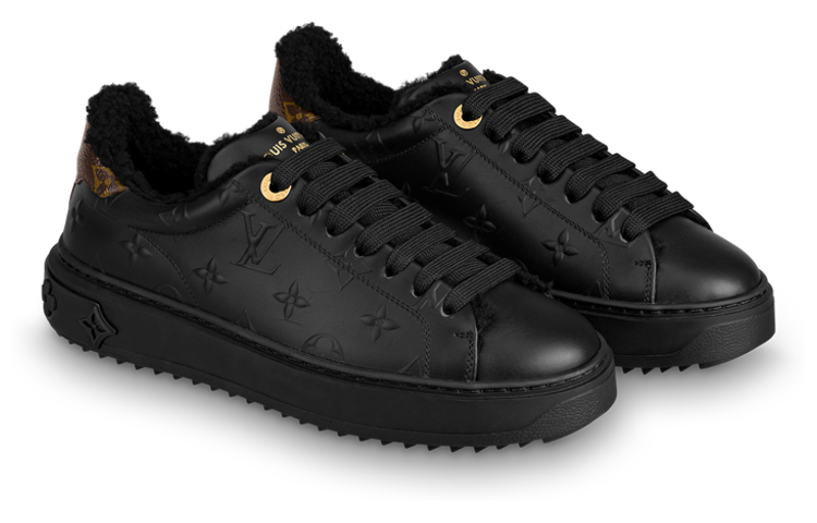 Lookbook (W) Louis Vuitton Time Out Sneakers 'Monogram Hitam dengan Shearling' 1AAE04