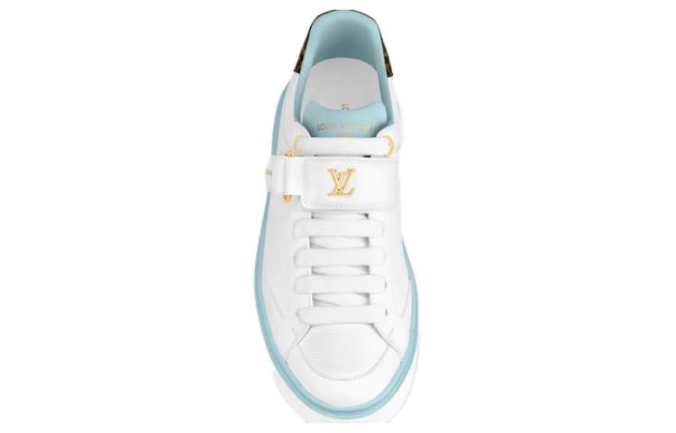 Shop LOUIS VUITTON Time Out 牛皮 系帶 低筒 時尚板鞋 女式 白藍