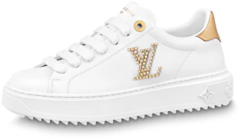 (Women) Louis Vuitton Time Out Sneakers 'White with Gold Rhinestone Logo' 1AAW0C (Women) Louis Vuitton Time Out Sneakers 'White with Gold Rhinestone Logo' 1AAW0C