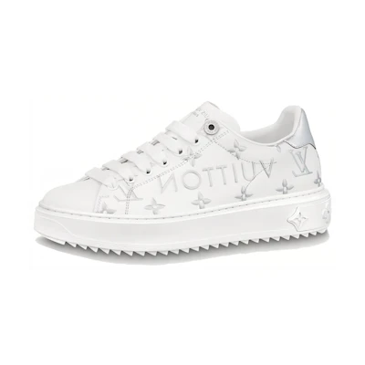(W) LV Time Out Sneakers 'White with Silver Monogram and Logo'