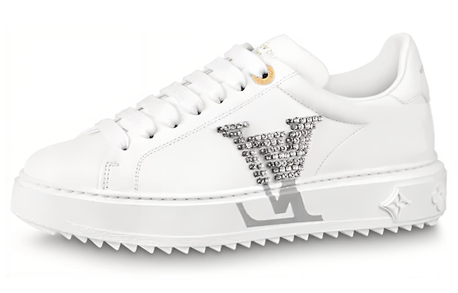 (Women) Louis Vuitton Time Out Sneakers 'White with Large Crystal Side Logo' 1A9Q2E