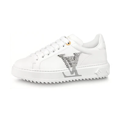 (W) LV Time Out Sneakers 'White with Large Crystal Side Logo'