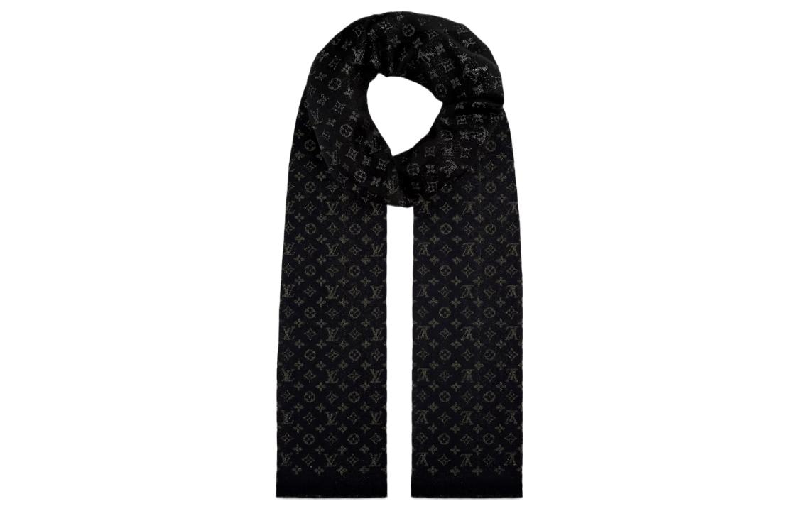 (Women) Louis Vuitton Timeless Shiny Monogram Wool Scarf Women’s Black. M70680