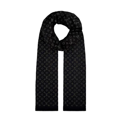 (Women) Louis Vuitton Timeless Shiny Monogram Wool Scarf Women’s Black. M70680