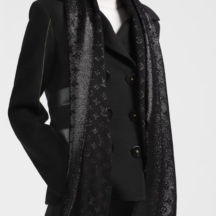 (Women) Louis Vuitton Timeless Shiny Monogram Wool Scarf Women’s Black. M70680 圖 5