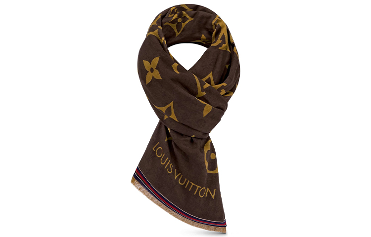 (Women) Louis Vuitton Triangle Print Shawl Wool Scarf Women Deep Brown M76366 圖 2