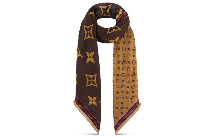 (Women) Louis Vuitton Triangle Print Shawl Wool Scarf Women Deep Brown M76366 圖 3
