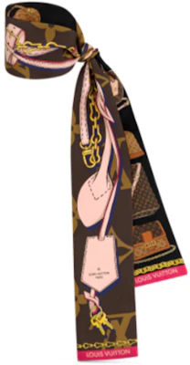 (W) 路易威登復古絲印髮帶絲巾褐色女用 M76235 Lookbook (W) 路易威登復古絲印髮帶絲巾褐色女用 M76235