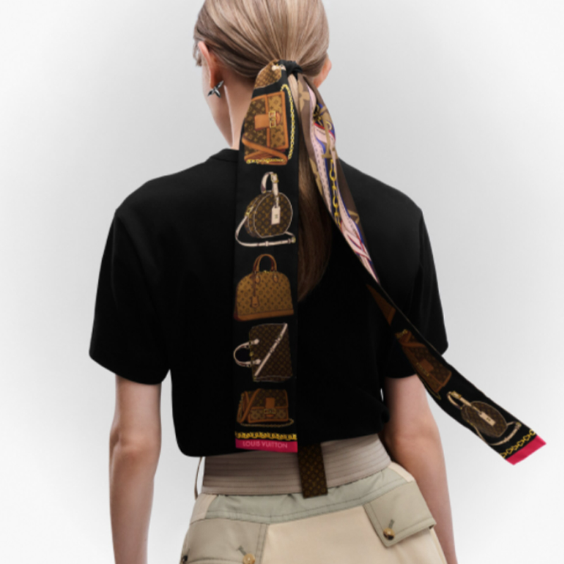 Shop (W) 路易威登復古絲印髮帶絲巾褐色女用 M76235