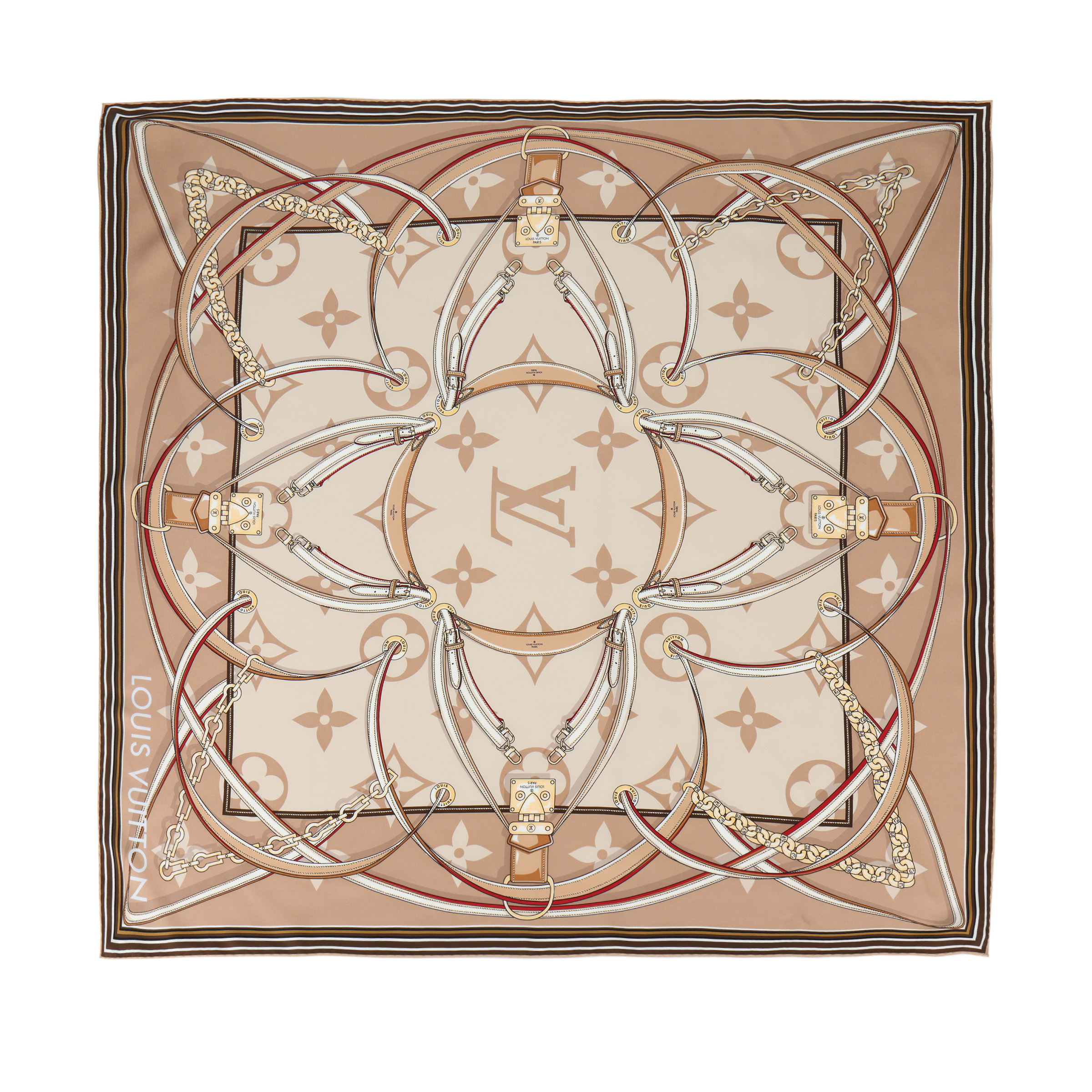 (Women) Louis Vuitton Ultimate Monogram Square Silk Scarf Khaki for Women. M79587