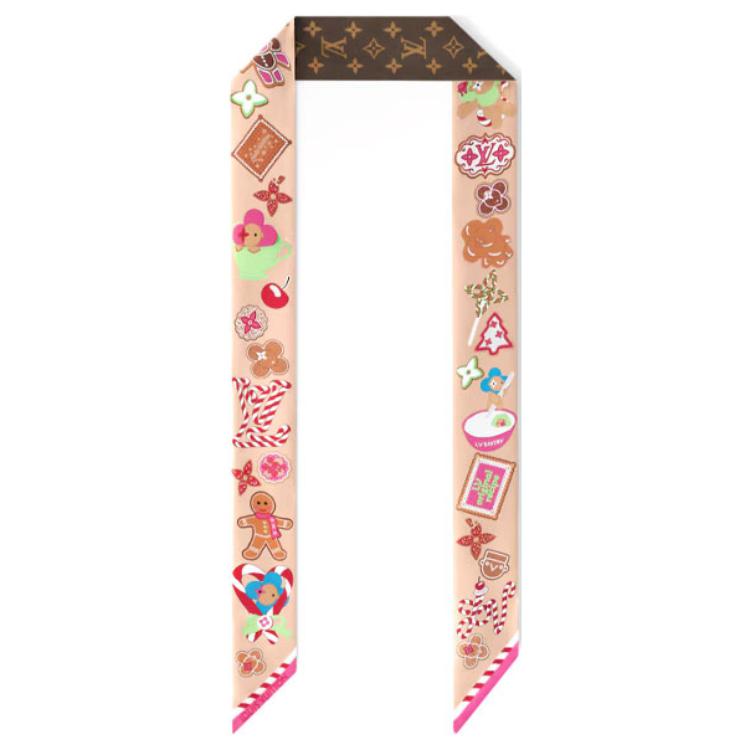 (Women) LOUIS VUITTON Vivienne Holidays Silk Headband Women Brown/Pink Dual-Pattern. M92634