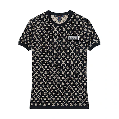 (Women) LOUIS VUITTON Vuittamins Capsule Knit Jacquard Slim Fit Black T-Shirt Women. 1A93HY