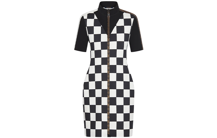 (Women) LOUIS VUITTON White Checkered Pattern A-Line Short Sleeve Dress 1A83RQ