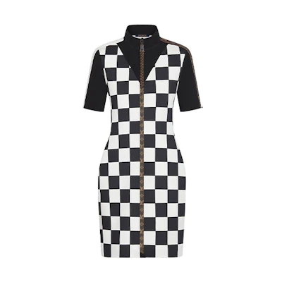 (Women) LOUIS VUITTON White Checkered Pattern A-Line Short Sleeve Dress 1A83RQ