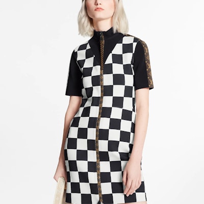 (W) 루이비통 화이트 체크 패턴 A라인 반소매 드레스 1A83RQ Purchase (W) 루이비통 화이트 체크 패턴 A라인 반소매 드레스 1A83RQ