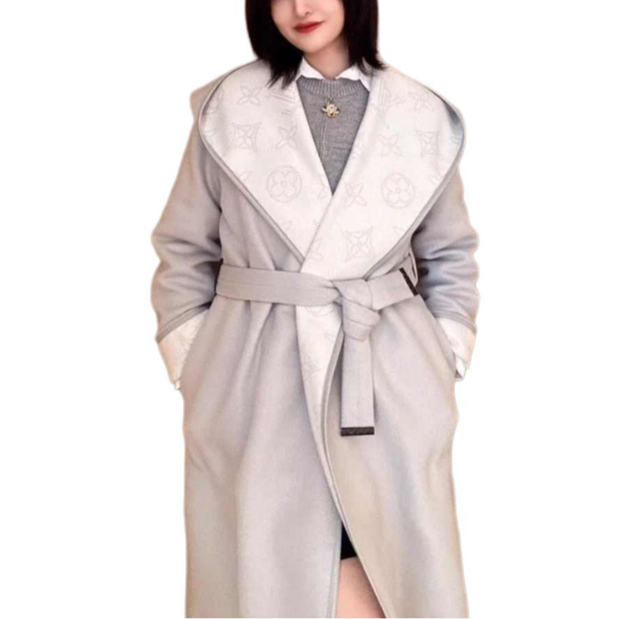 (Women) Louis Vuitton Wrap Long Coat Gray 1AGBFA 圖 6