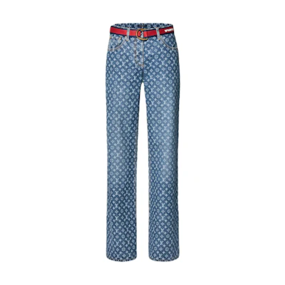 (Women) LOUIS VUITTON America's Cup SS24 Logo Print Mid-Rise Straight Jeans Women Blue 1AFZXR
