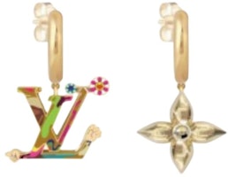(Women) LOUIS VUITTON x Takashi Murakami Asymmetrical Gold Logo Stud Earrings Women M02506 (Women) LOUIS VUITTON x Takashi Murakami Asymmetrical Gold Logo Stud Earrings Women M02506